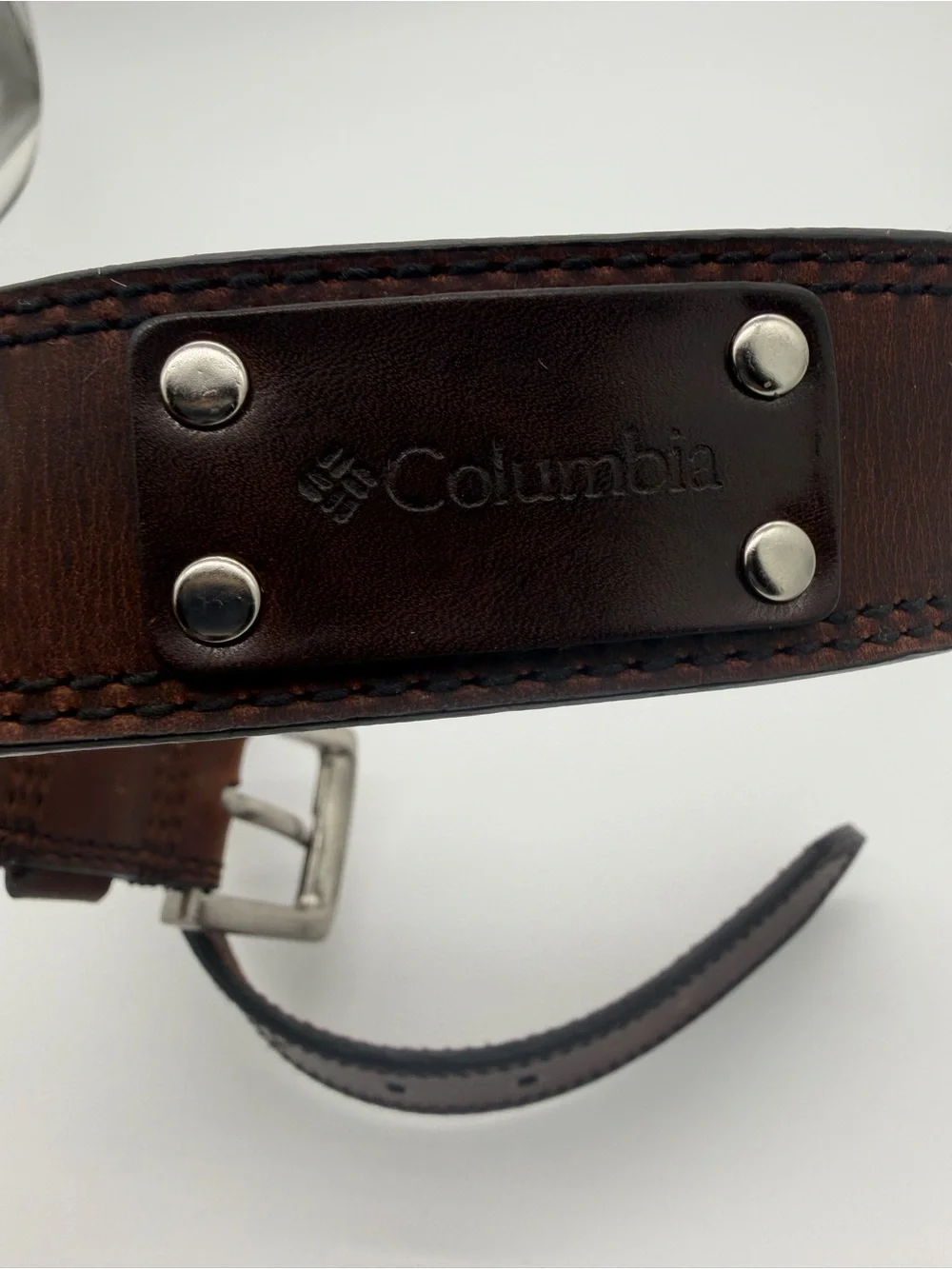 Columbia Dark Brown Leather Belt with Silver Buckle